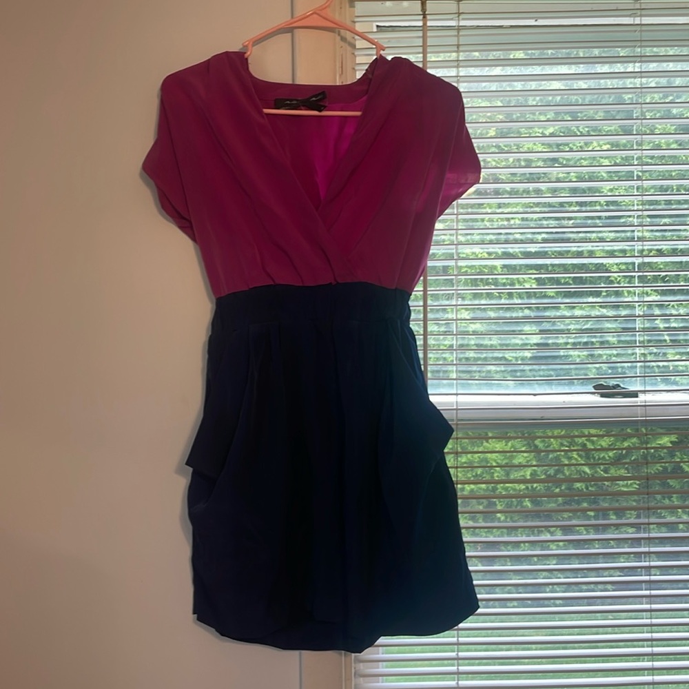 Cute short fun two color dress navy and pinkish purple with pockets.